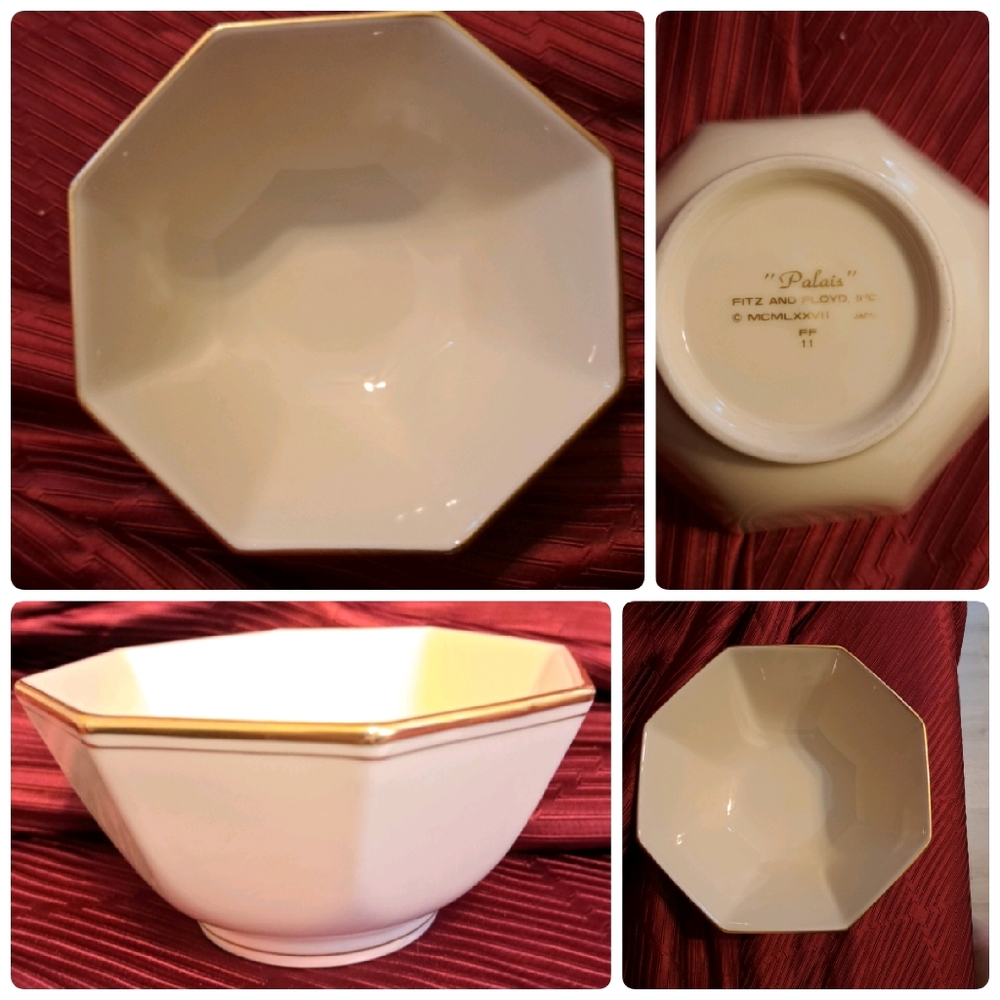 Fitz & Floyd Palais Buff 5" Octagonal Vegetable Bowl 5 1/8" - China Dinnerware